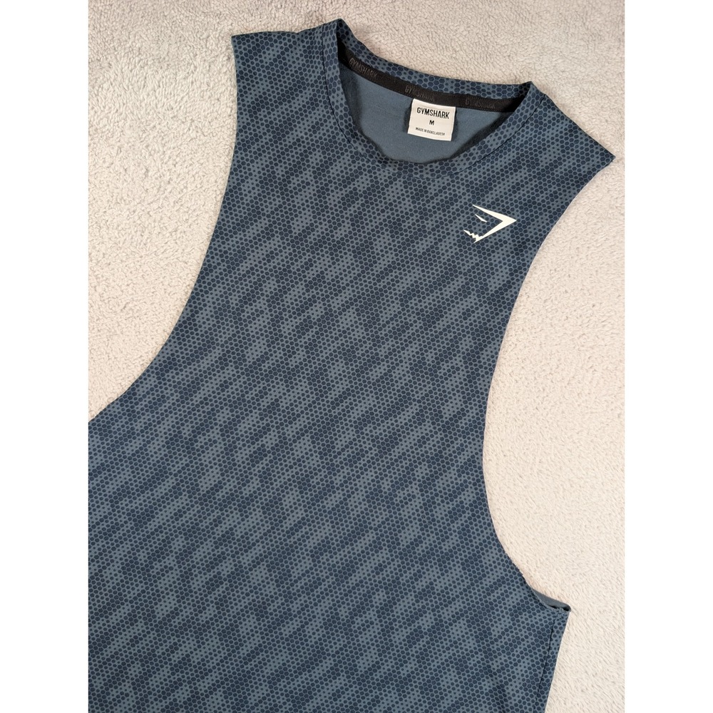 Gymshark Mens Blue Hex Geometric Print Drop Armhole Tank Top Muscle Tee Size M
